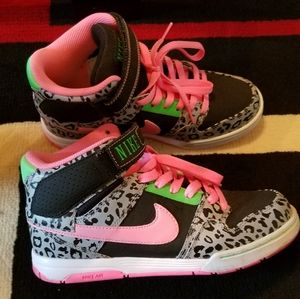 Neon pink, green, black leopard print Nike